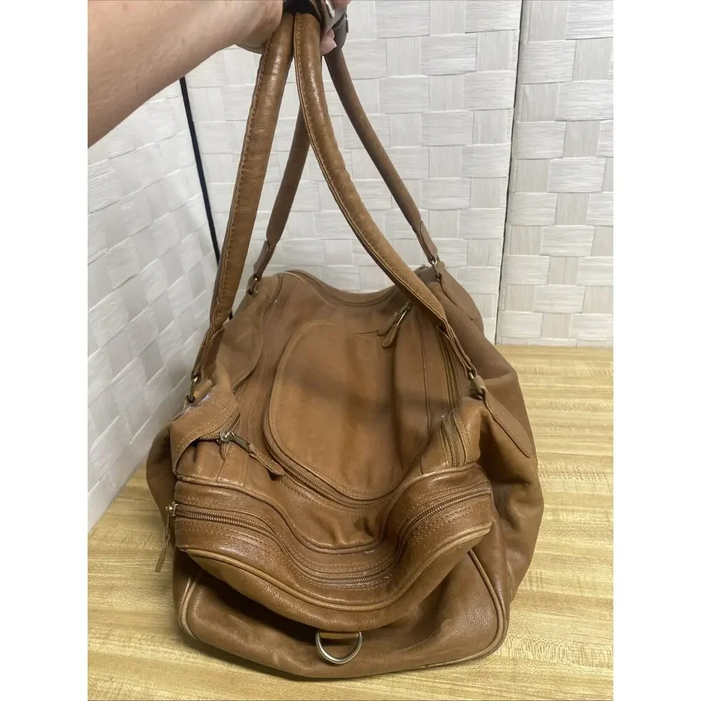 Brown Boulder Ridge Tanned Cowhide Leather Carry Travel Duffle Bag Luggage